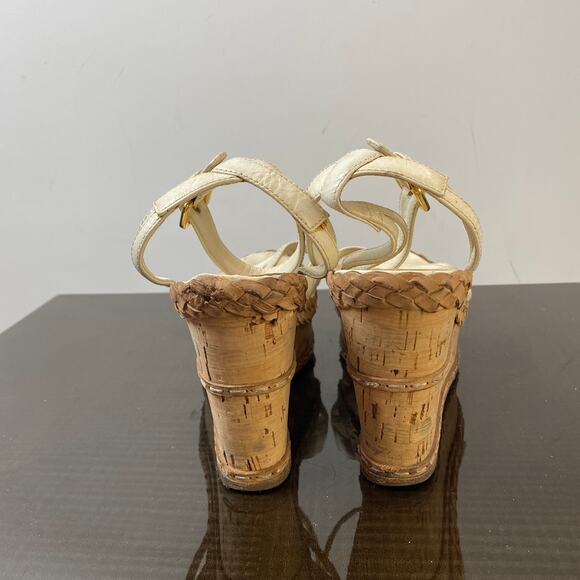 Prada Cork Wedge Platform Leather Ankle Strap Sandals Women's 40.5 - Picture 5 of 13